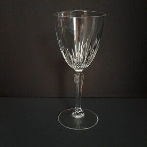 Cristal de Flandre Wine Goblet 6.5" Austria Clear Cut Panel Stem Glass Elegant